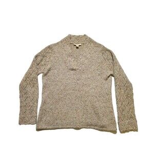 Coldwater Creek Womens Small Knit Heathered Oatmeal Sweater  Open Weave Sleeve